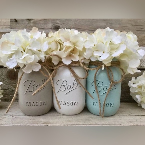 Mason Rustic Vases - Cream, White, and Blue - Picture 2 of 2